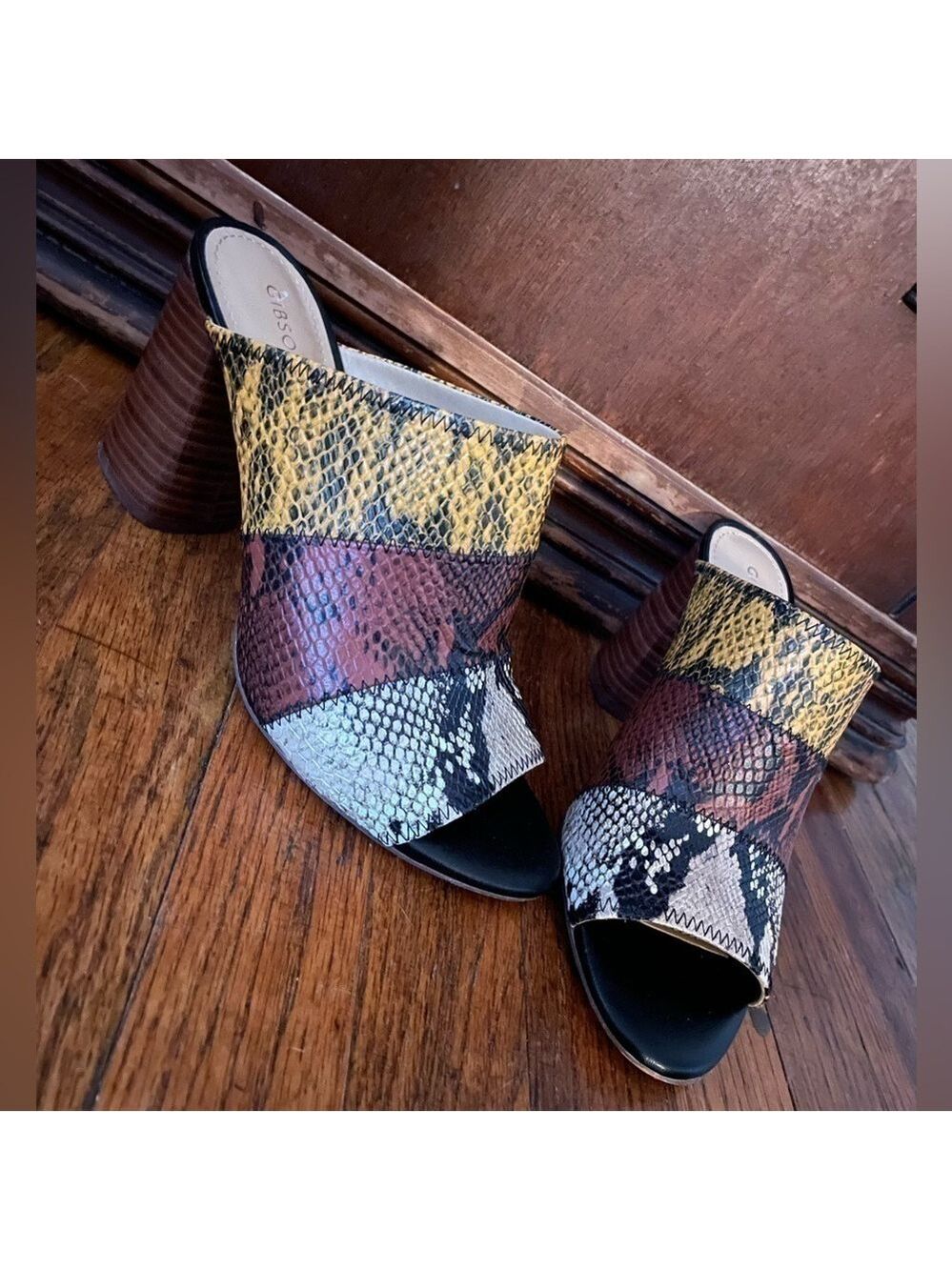 & Latimer Boho Snake Print Tri-Color Leather Mule - Size 9.5